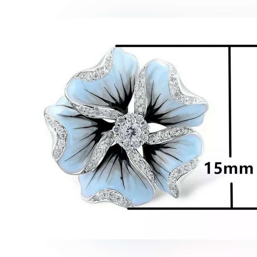 NEW 925 Silver Plated Blue Flower Stud Statement Earrings, Crystal Cubic Zircon - Picture 5 of 8
